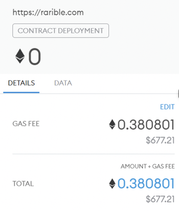 Rarible NFT token minting cost