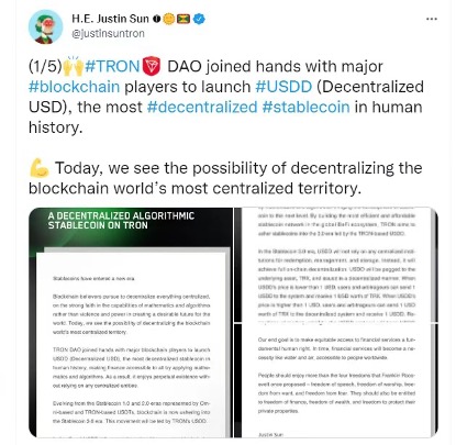 Tron Justin Sun launches USDD