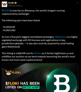 Meme Coin FLOKI Gets Listed on Bitstamp Amid Market Decline